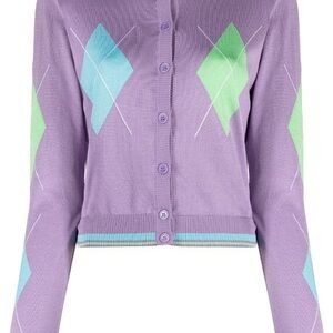 Versace Purple and Green Argyle Cardigan